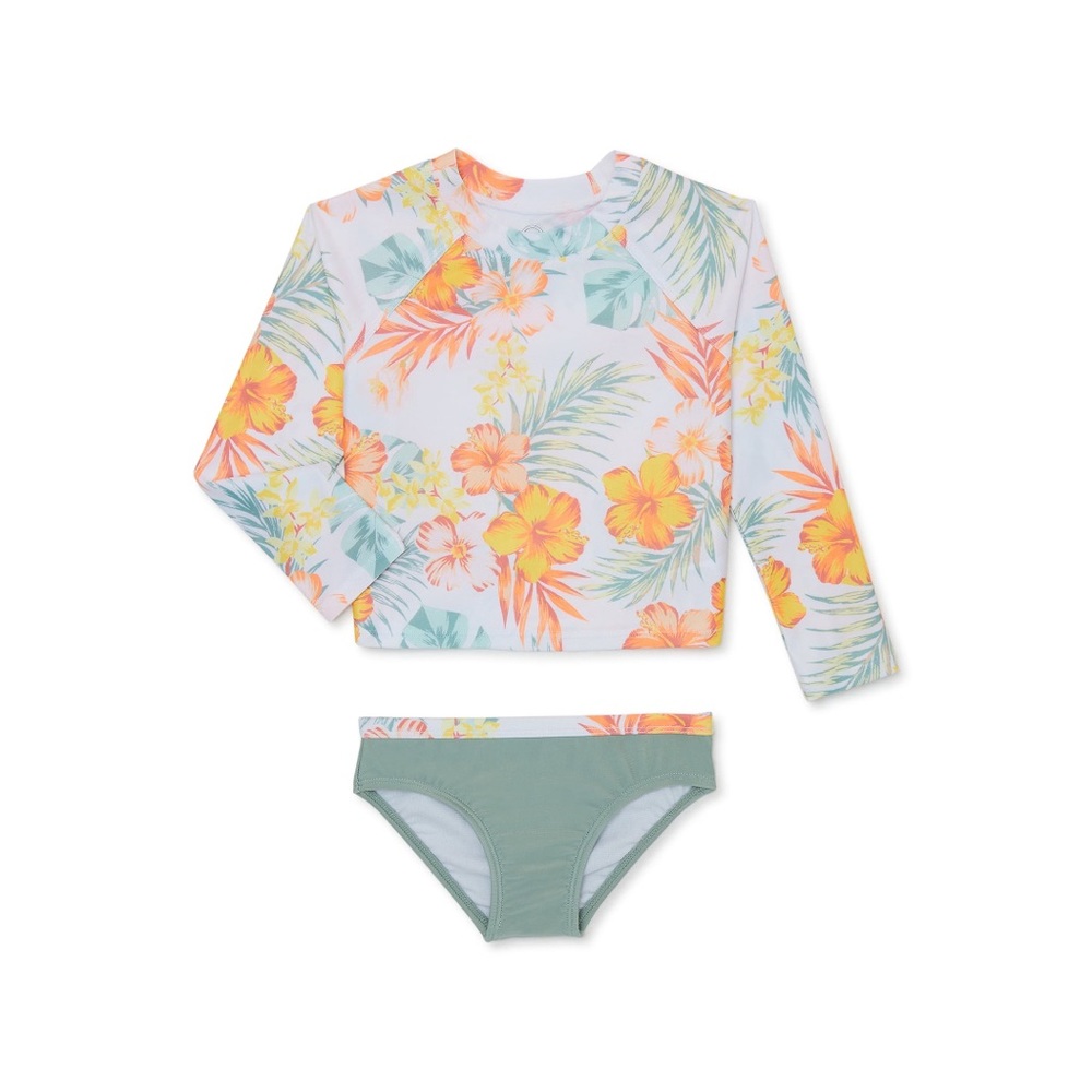 NET! Wonder Nation Baby Hawaiian Floral Rashguard Swimsuit 2 Piece